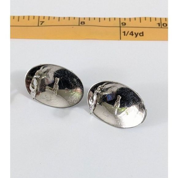 Large Oval Turquoise Art Glass Whiting And Davis Clip On Earrings - Vintage - Picture 9 of 10